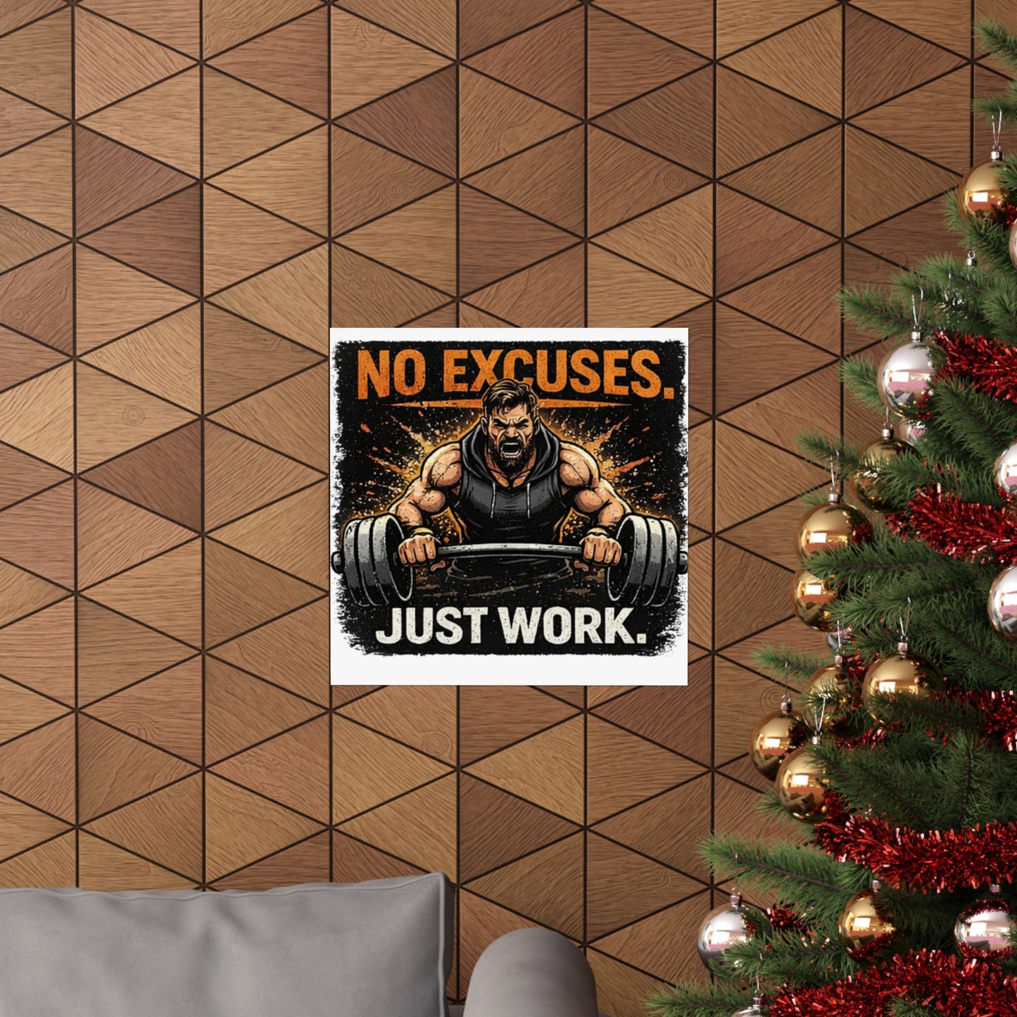 Motivational Fitness Poster - "No Excuses. Just Work." Matte Vertical Wall Art