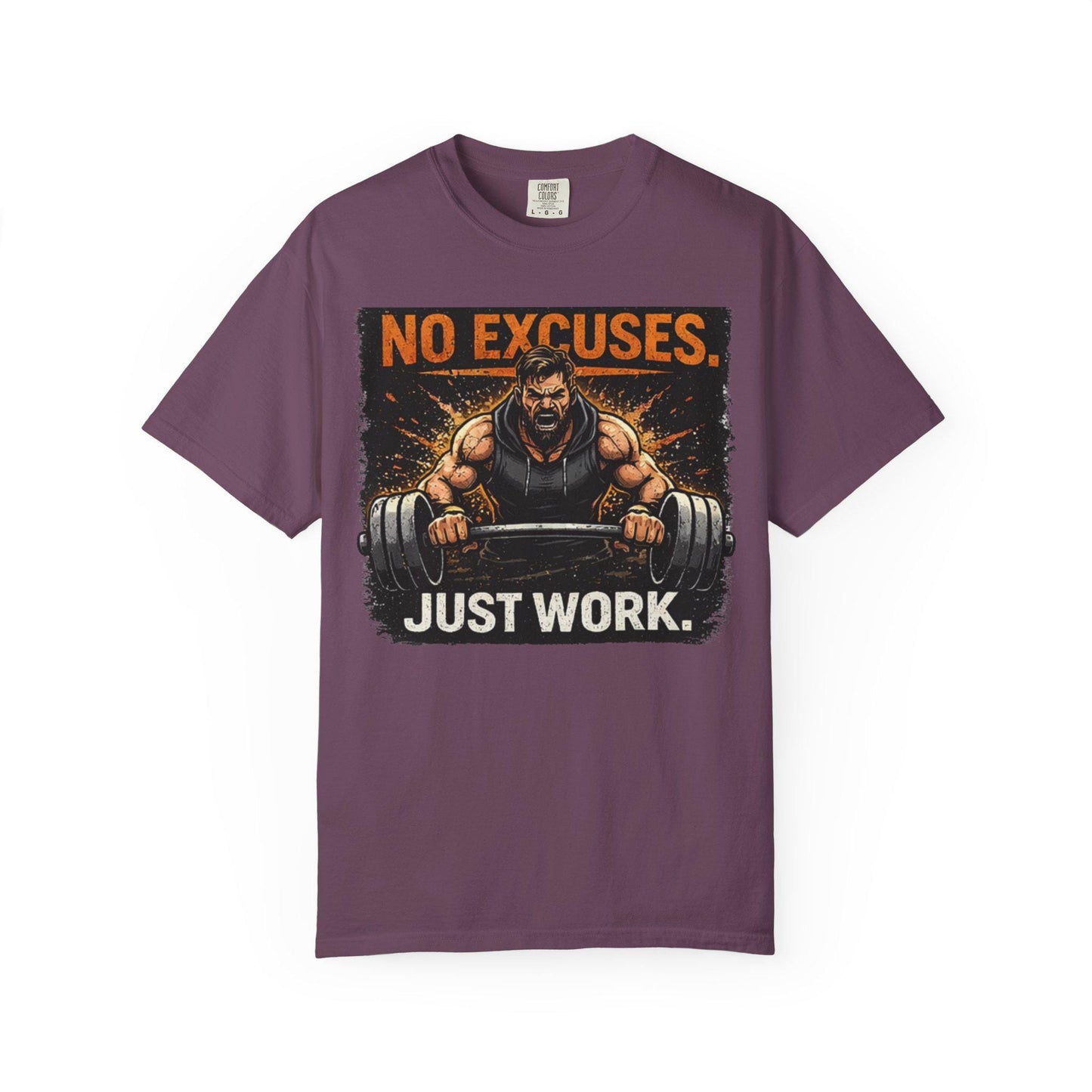 Motivational Gym T-Shirt No Excuses. Just Work." Workout Tee