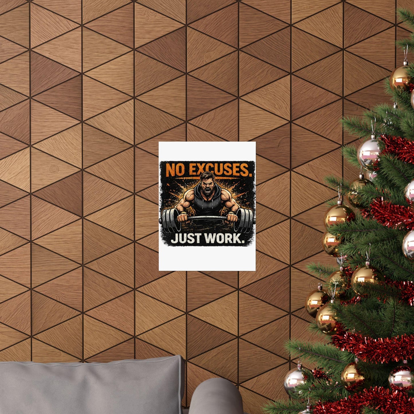 Motivational Fitness Poster No Excuses Just Work Matte Vertical Wall Art