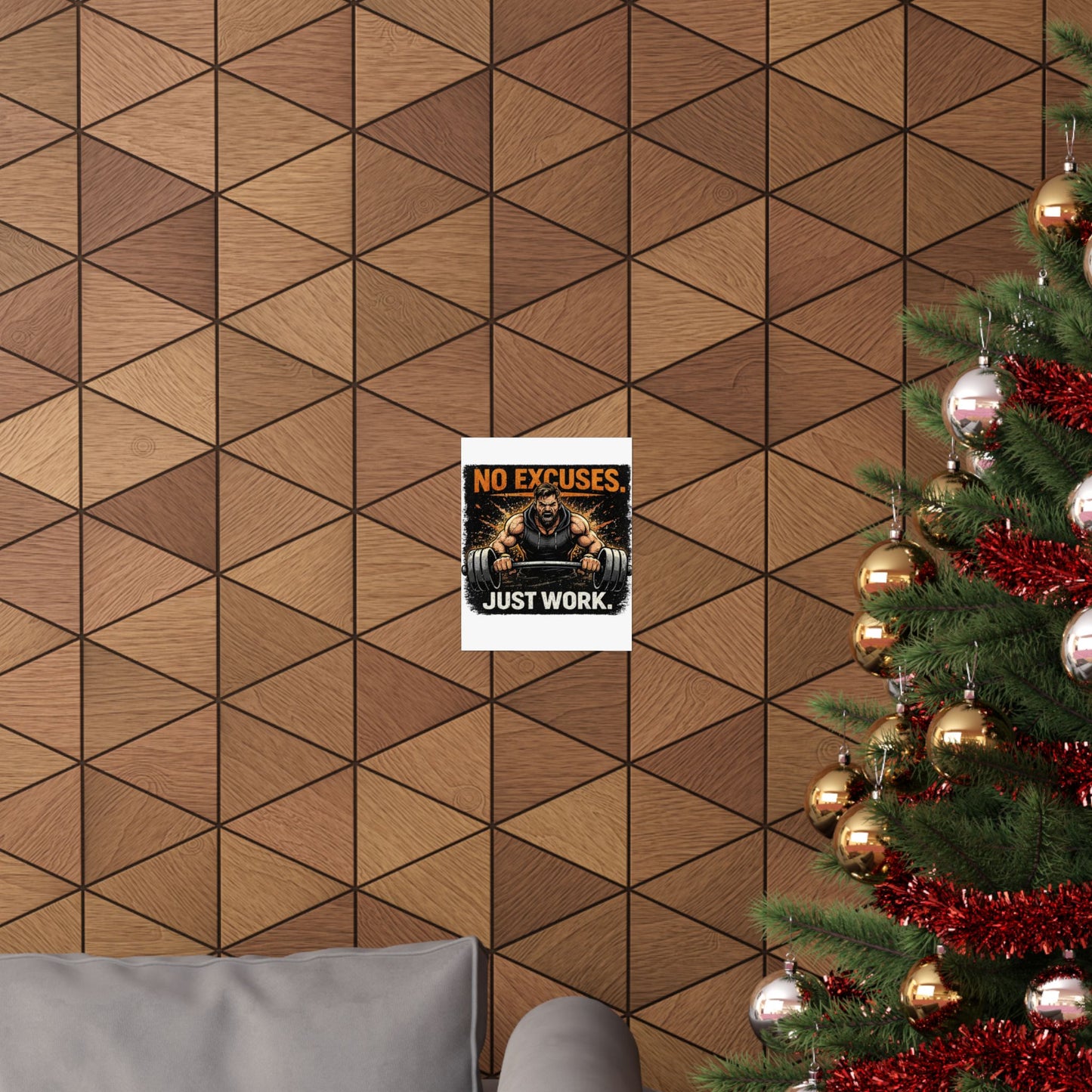 Motivational Fitness Poster - "No Excuses. Just Work." Matte Vertical Wall Art