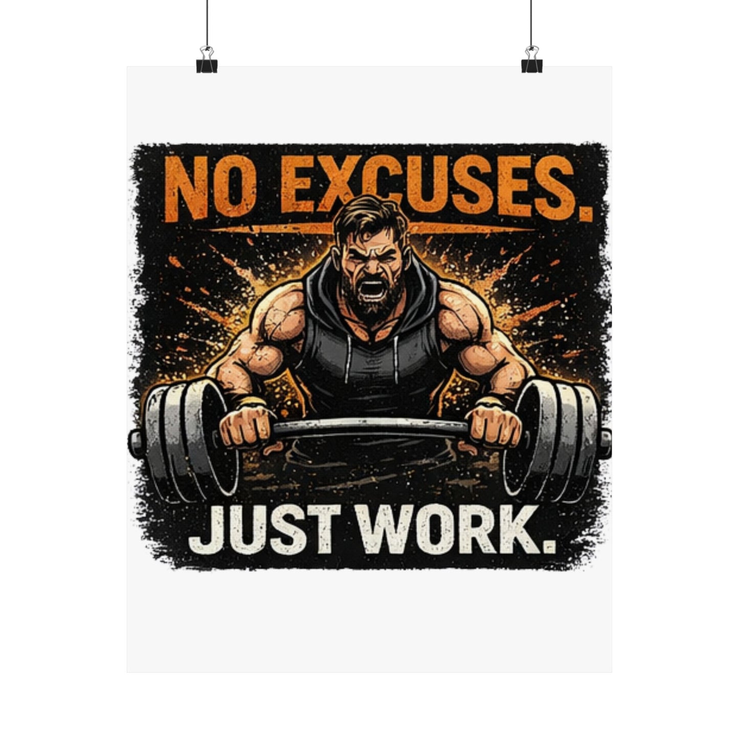 Motivational Fitness Poster - "No Excuses. Just Work." Matte Vertical Wall Art