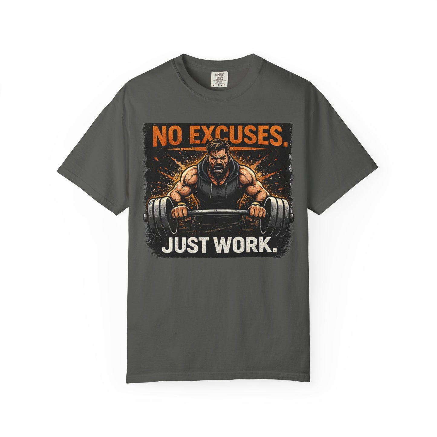 Motivational Gym T-Shirt — "No Excuses. Just Work." Workout Tee