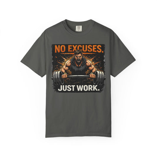 Motivational Gym T-Shirt — "No Excuses. Just Work." Workout Tee