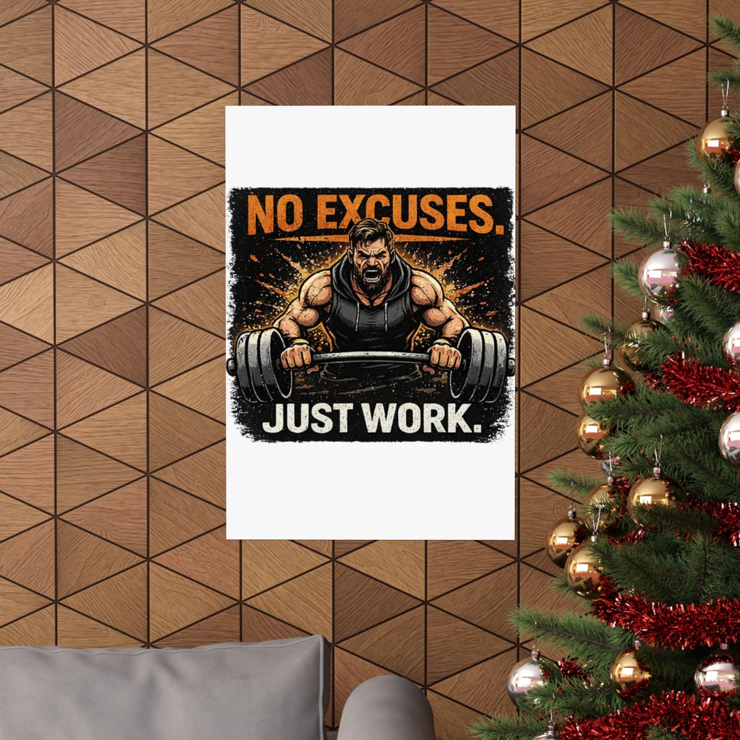 Motivational Fitness Poster - "No Excuses. Just Work." Matte Vertical Wall Art