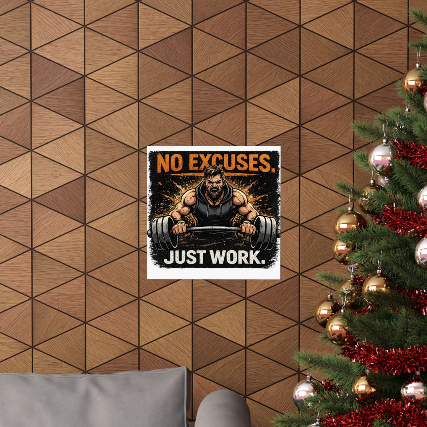 Motivational Fitness Poster - "No Excuses. Just Work." Matte Vertical Wall Art