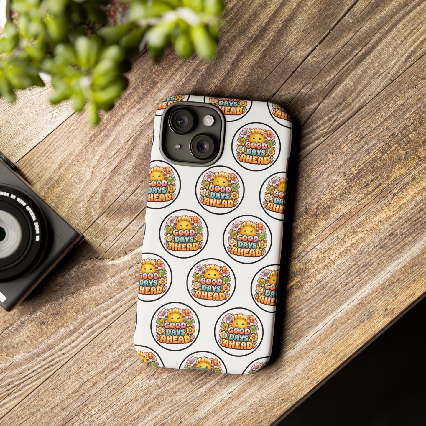 Phone Case – 'Good Days Ahead' Retro Sun Pattern
