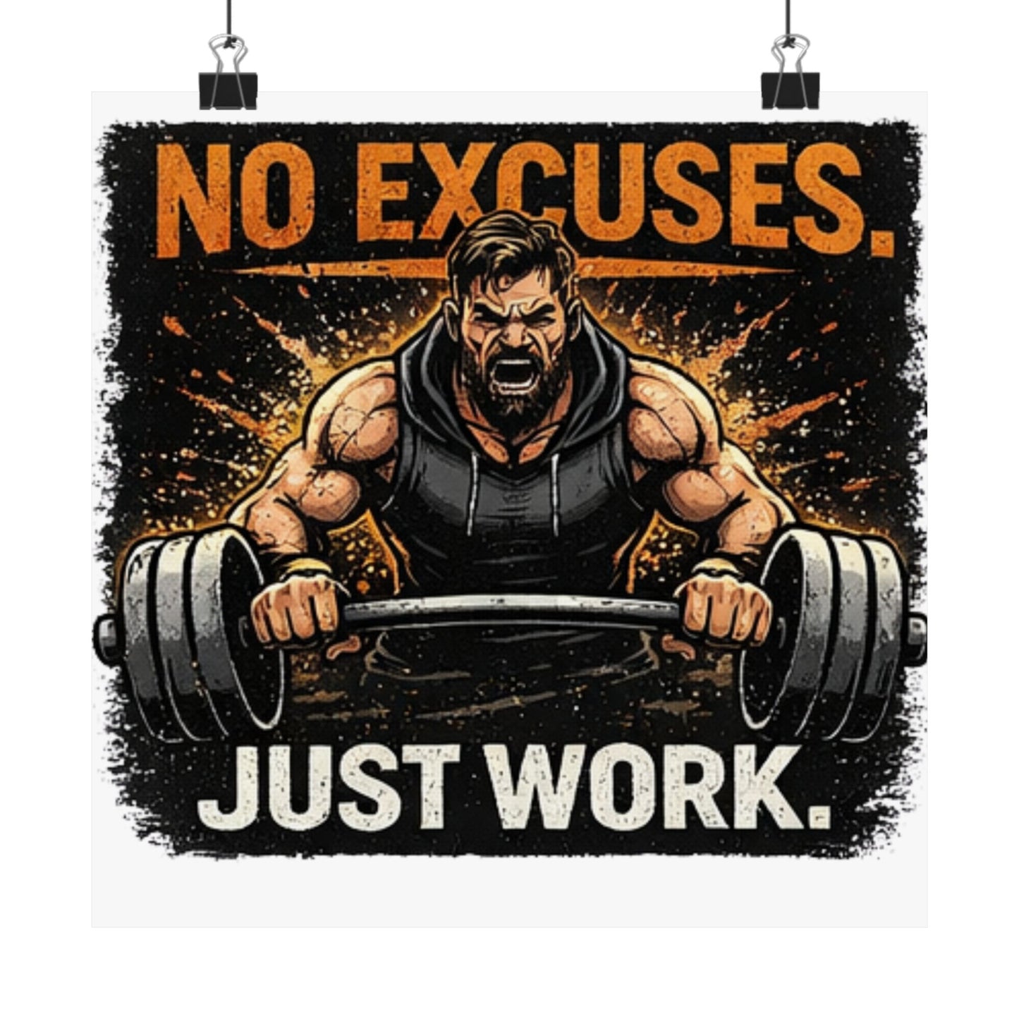 Motivational Fitness Poster - "No Excuses. Just Work." Matte Vertical Wall Art