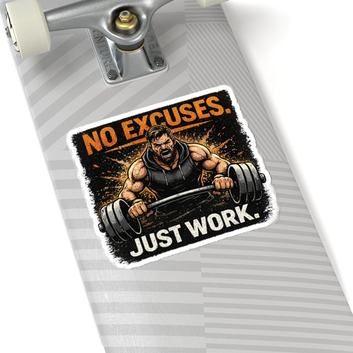 Fitness Sticker — “No Excuses. Just Work.” Motivational Gym Kiss-Cut Sticker