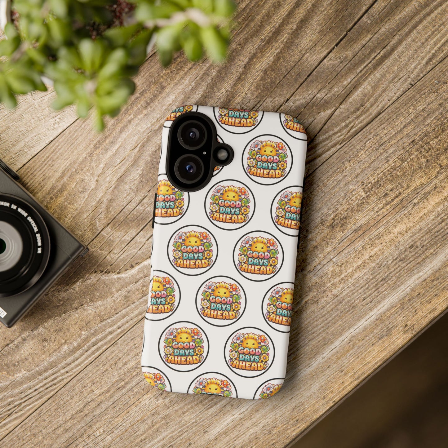 Phone Case – 'Good Days Ahead' Retro Sun Pattern
