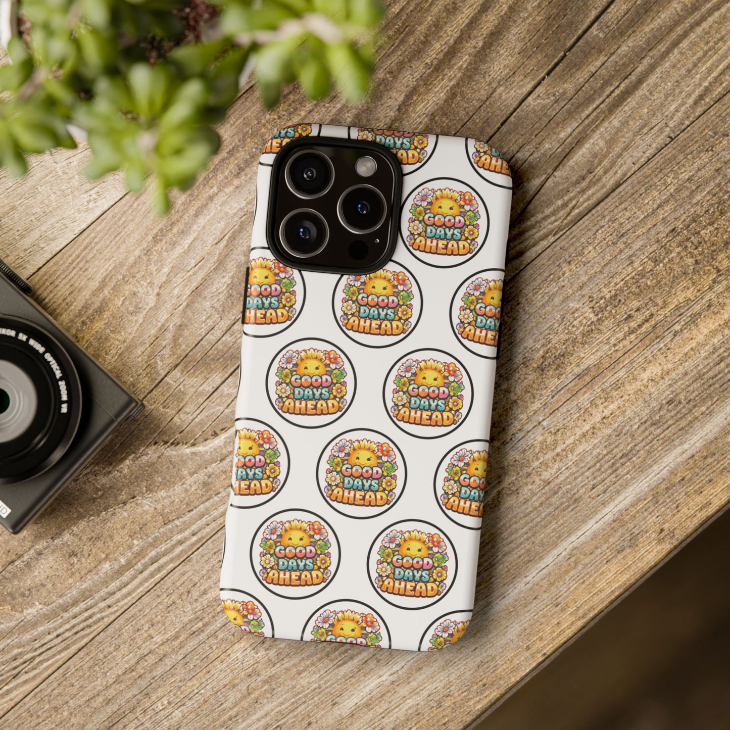 Phone Case – 'Good Days Ahead' Retro Sun Pattern