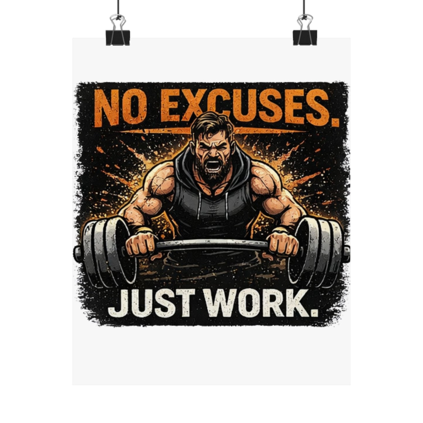 Motivational Fitness Poster - "No Excuses. Just Work." Matte Vertical Wall Art