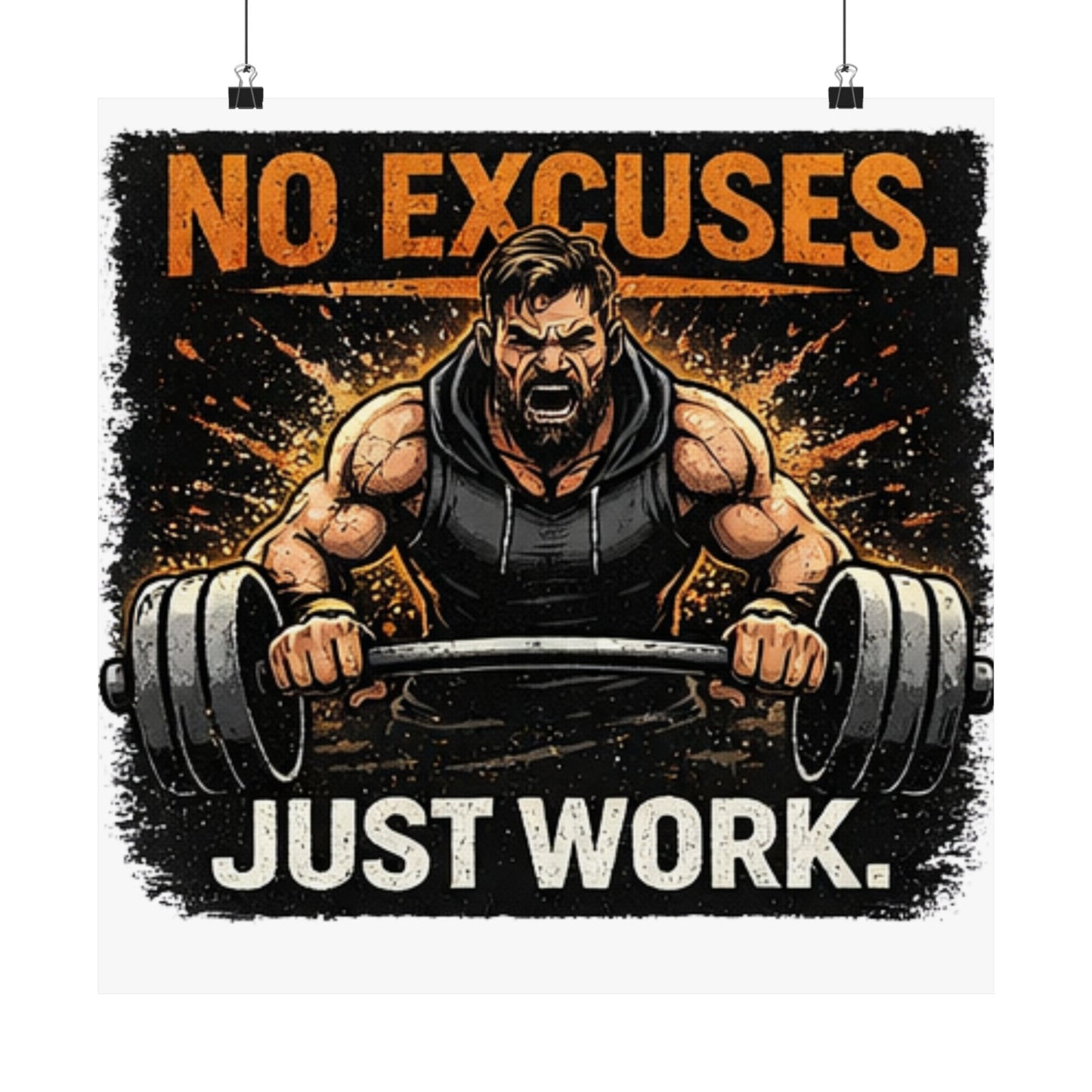 Motivational Fitness Poster - "No Excuses. Just Work." Matte Vertical Wall Art