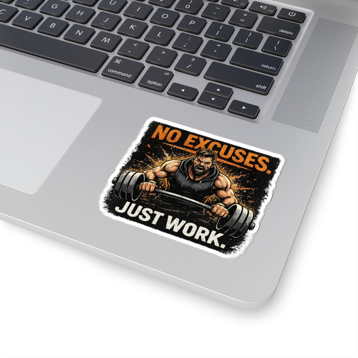 Fitness Sticker — “No Excuses. Just Work.” Motivational Gym Kiss-Cut Sticker