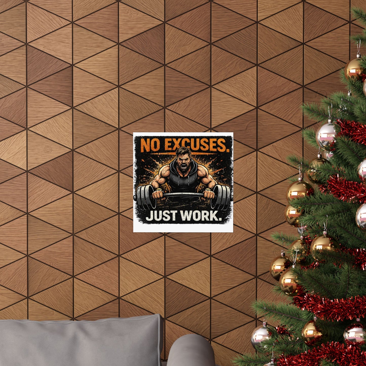 Motivational Fitness Poster - "No Excuses. Just Work." Matte Vertical Wall Art