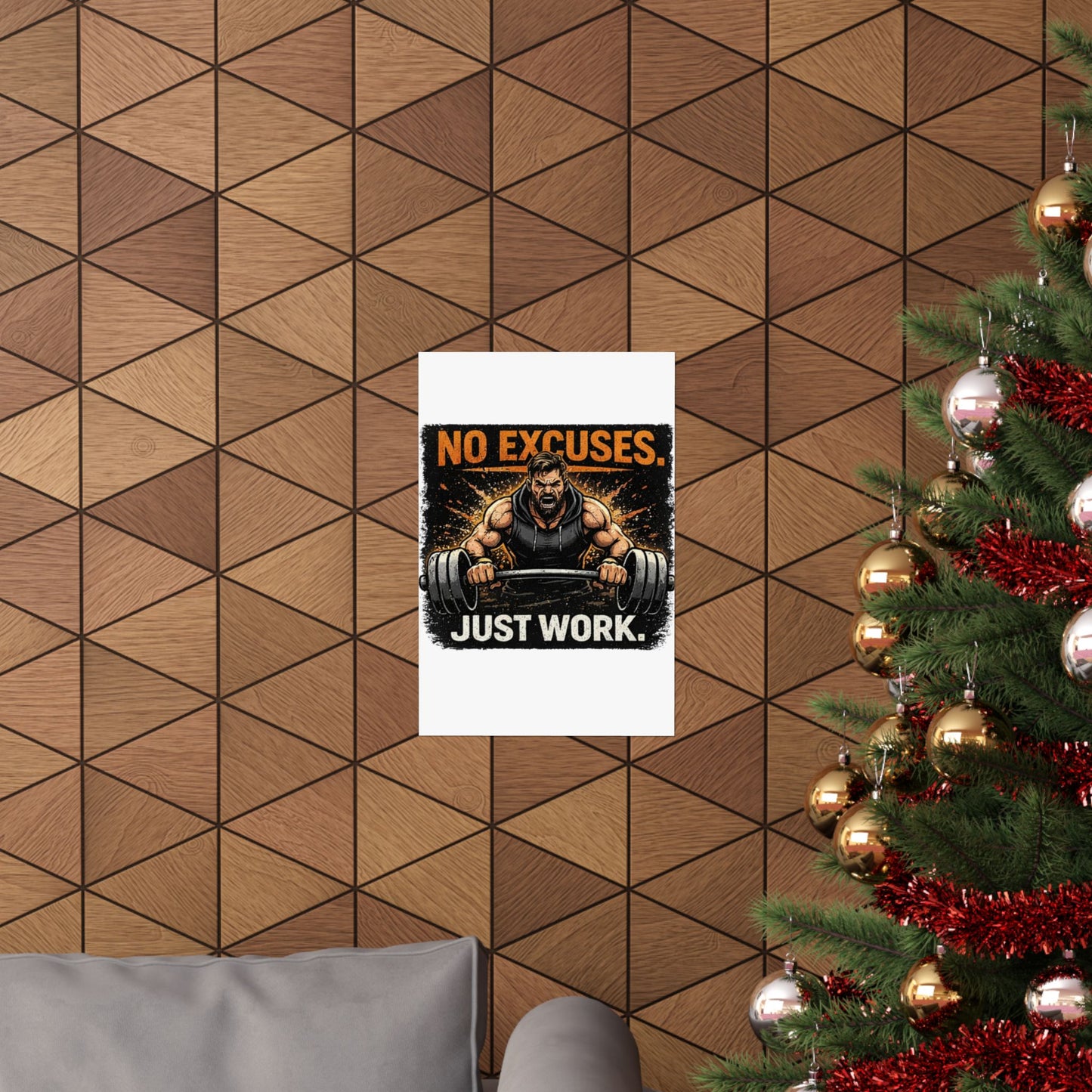 Motivational Fitness Poster - "No Excuses. Just Work." Matte Vertical Wall Art