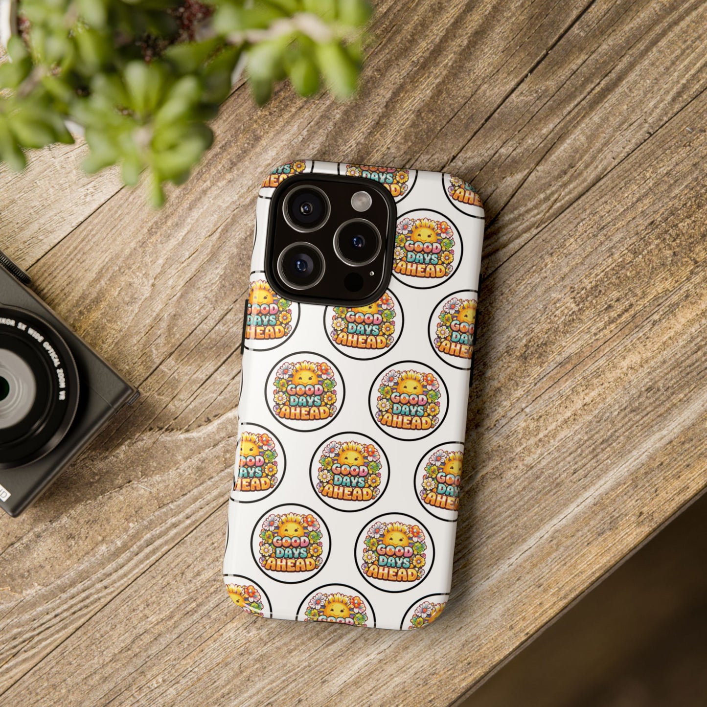 Phone Case – 'Good Days Ahead' Retro Sun Pattern