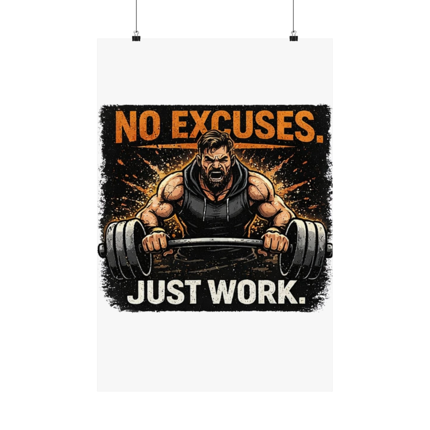 Motivational Fitness Poster - "No Excuses. Just Work." Matte Vertical Wall Art