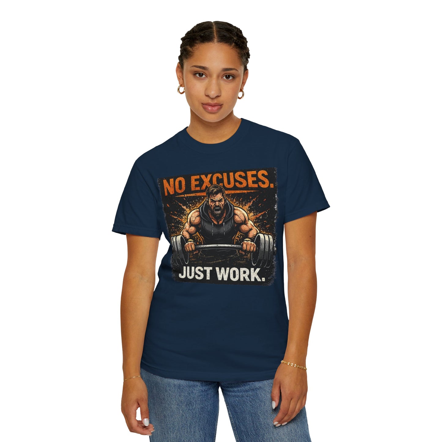 Motivational Gym T-Shirt — "No Excuses. Just Work." Workout Tee