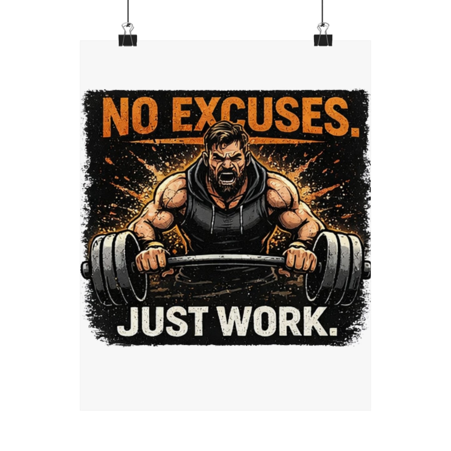Motivational Fitness Poster - "No Excuses. Just Work." Matte Vertical Wall Art