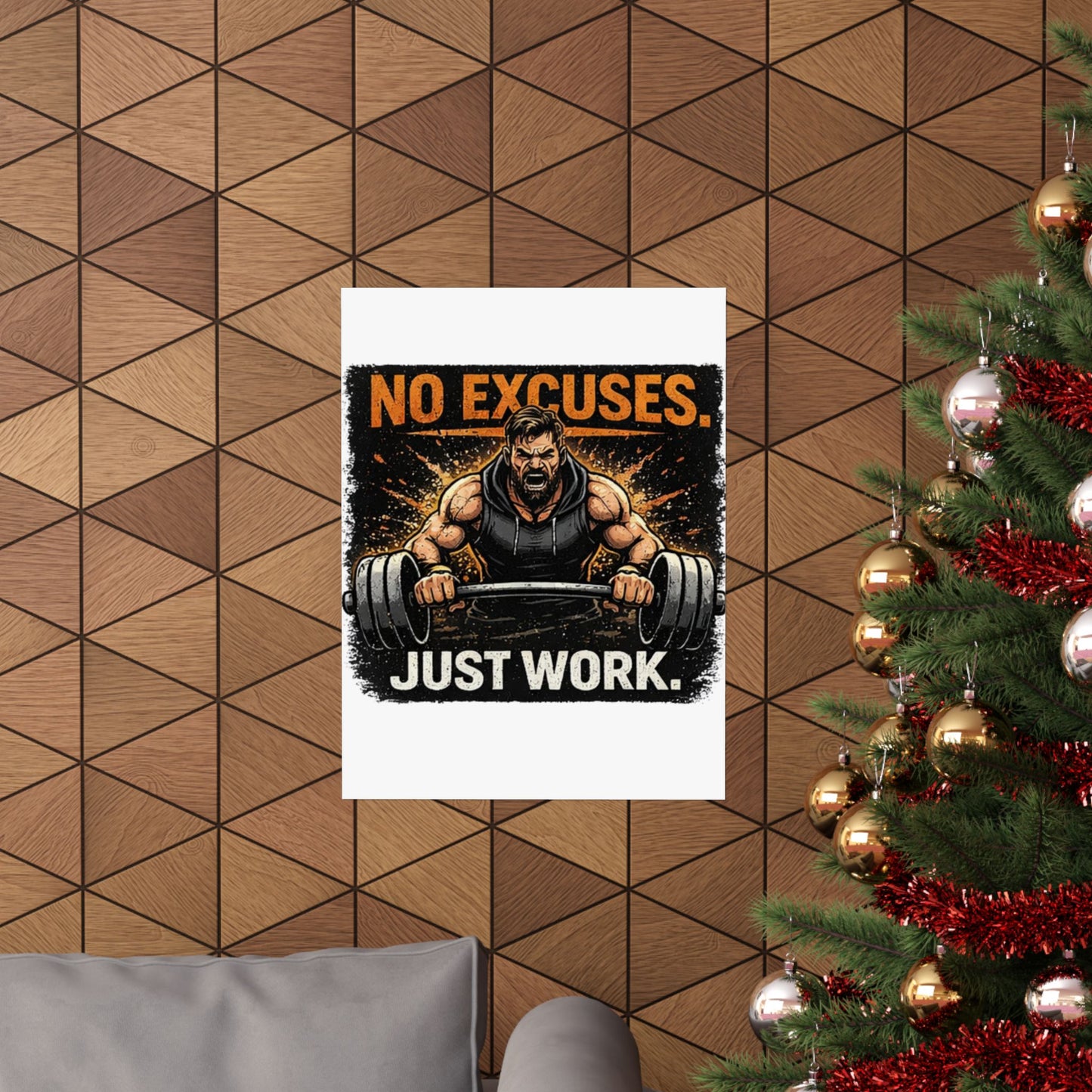 Motivational Fitness Poster - "No Excuses. Just Work." Matte Vertical Wall Art