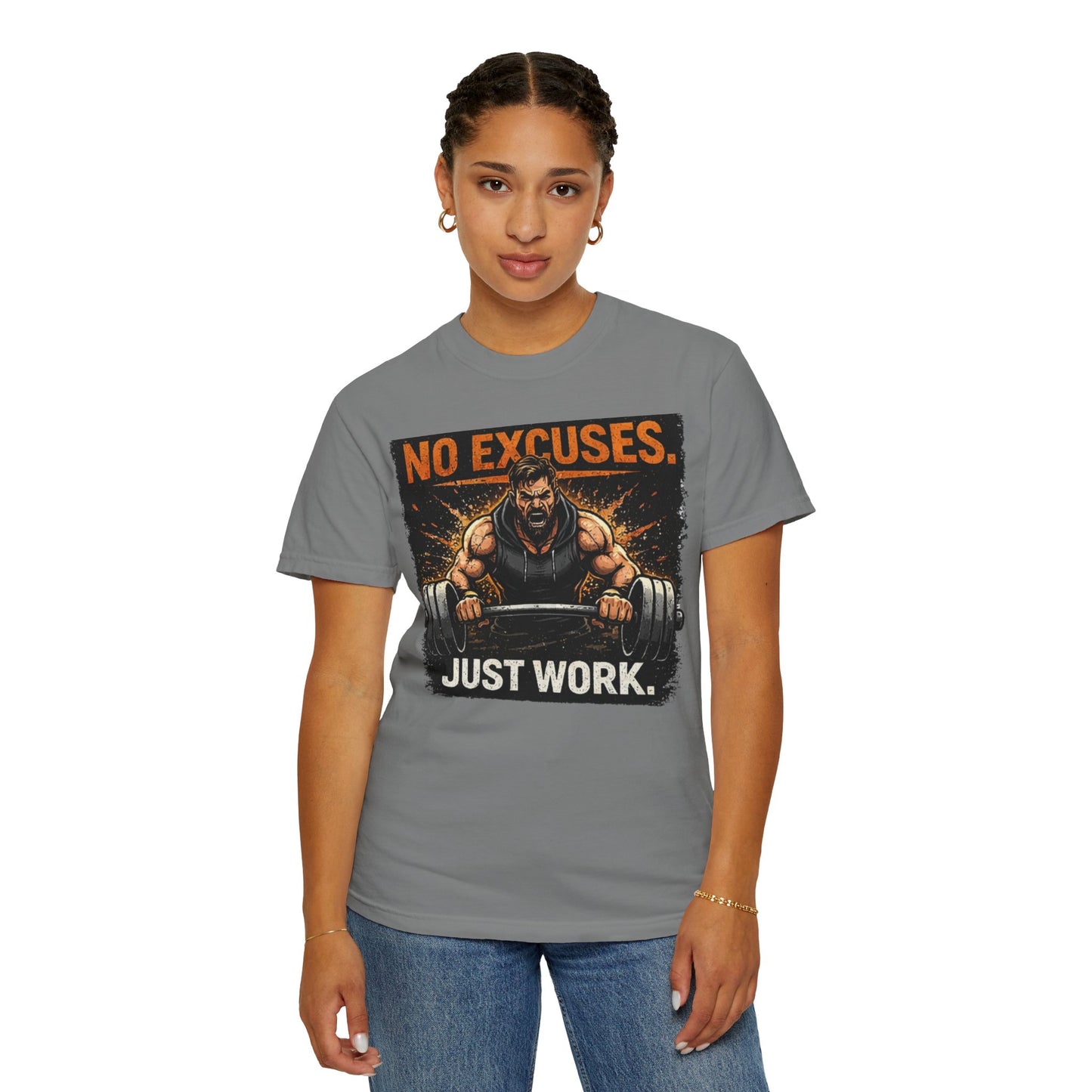 Motivational Gym T-Shirt — "No Excuses. Just Work." Workout Tee