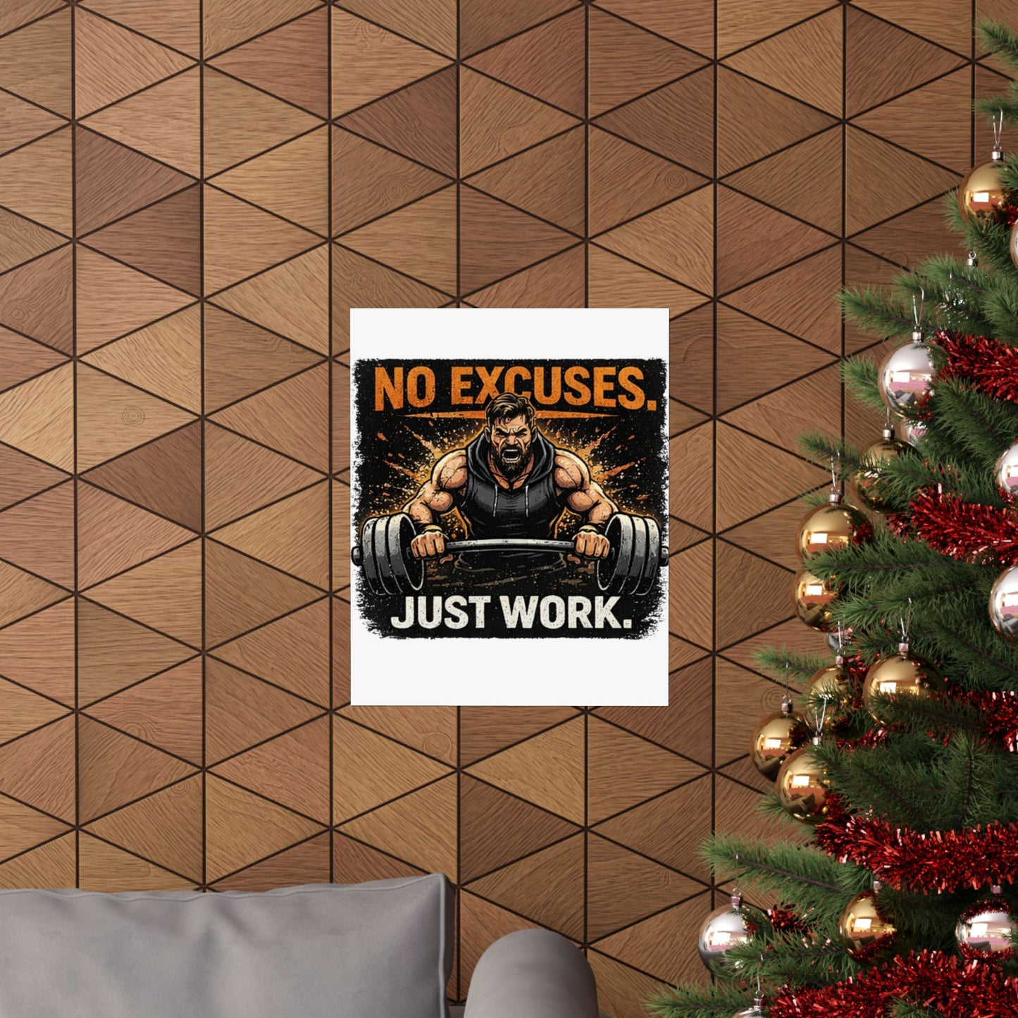 Motivational Fitness Poster - "No Excuses. Just Work." Matte Vertical Wall Art