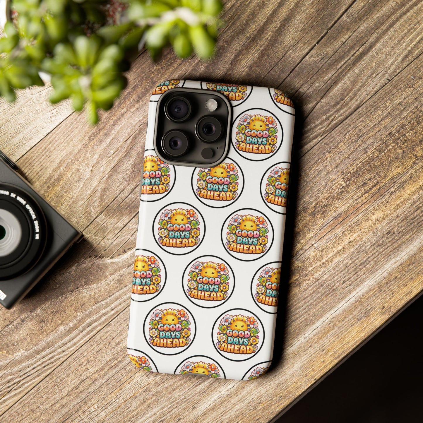Phone Case – 'Good Days Ahead' Retro Sun Pattern