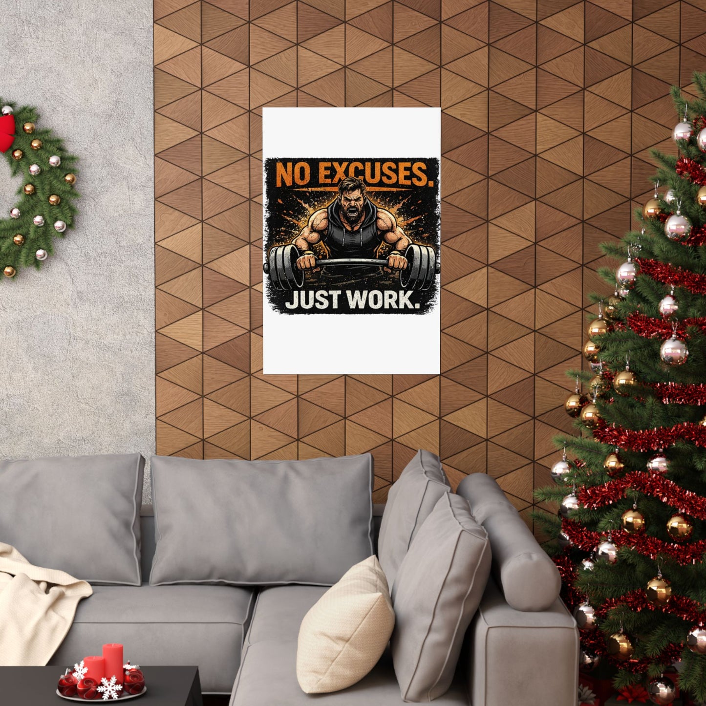 Motivational Fitness Poster - "No Excuses. Just Work." Matte Vertical Wall Art