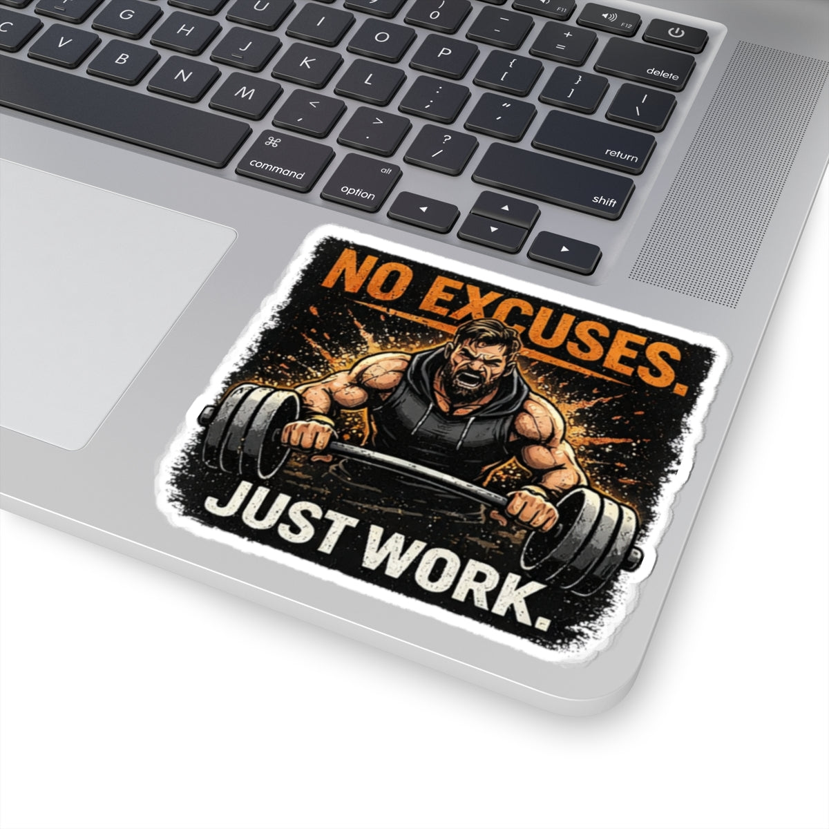Fitness Sticker — “No Excuses. Just Work.” Motivational Gym Kiss-Cut Sticker