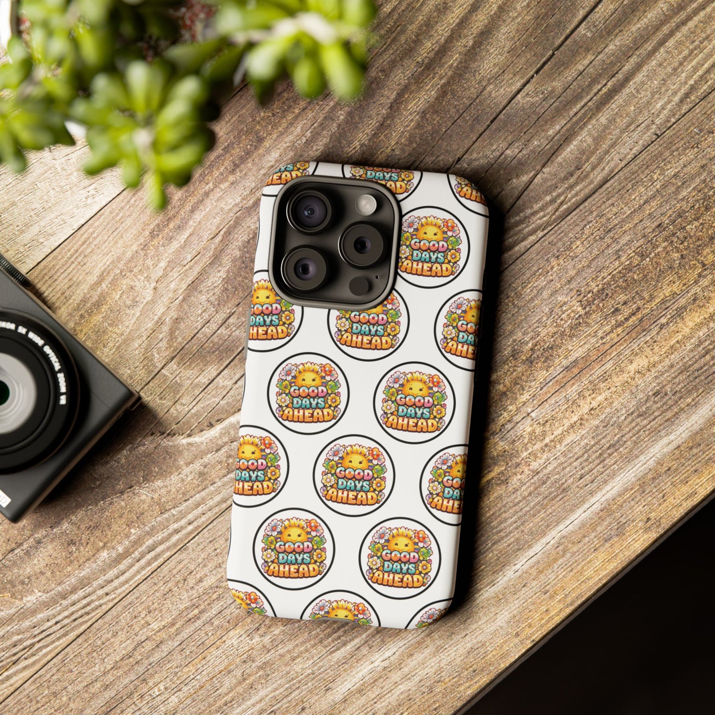 Phone Case – 'Good Days Ahead' Retro Sun Pattern