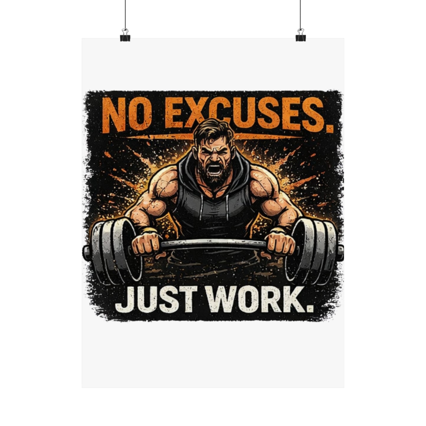 Motivational Fitness Poster - "No Excuses. Just Work." Matte Vertical Wall Art