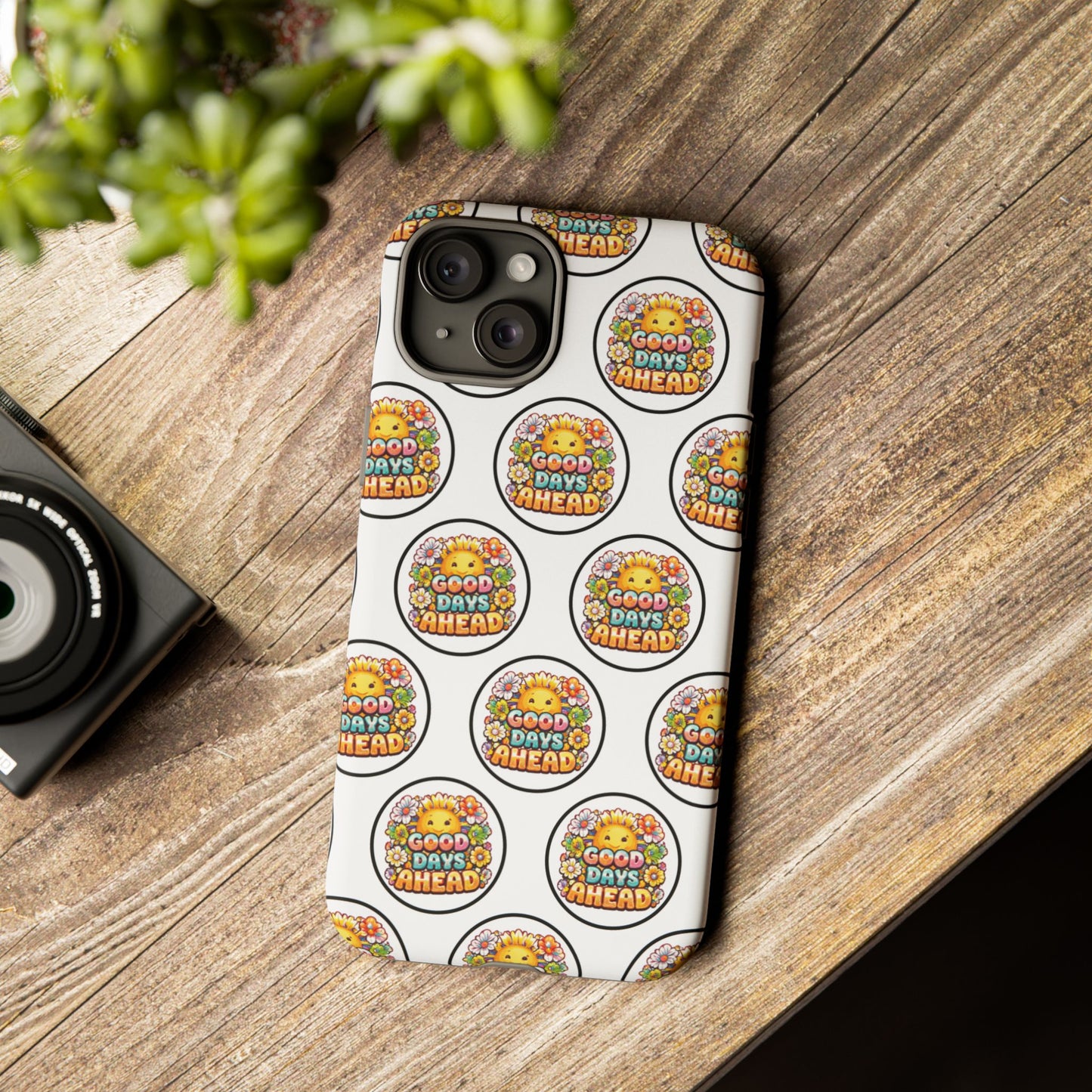 Phone Case – 'Good Days Ahead' Retro Sun Pattern
