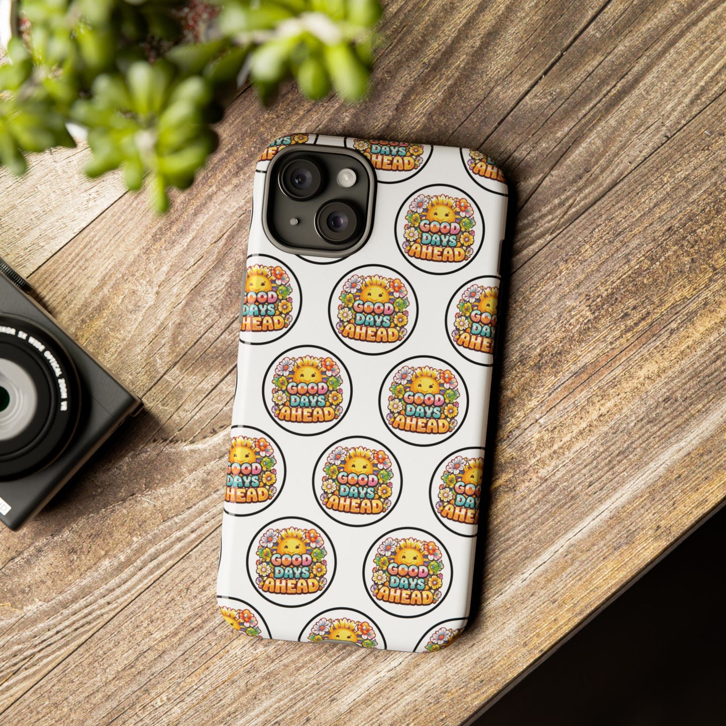 Phone Case – 'Good Days Ahead' Retro Sun Pattern