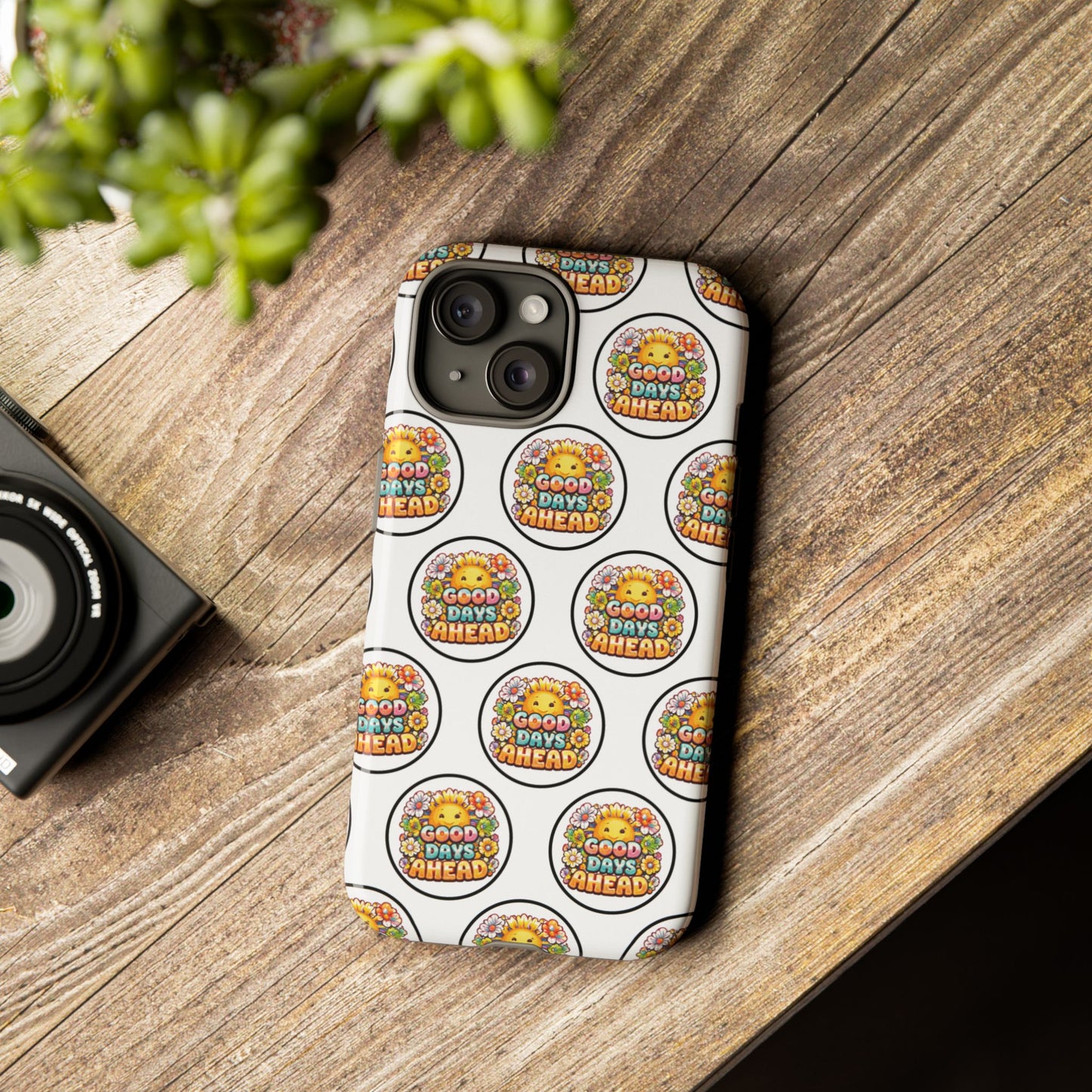 Phone Case – 'Good Days Ahead' Retro Sun Pattern