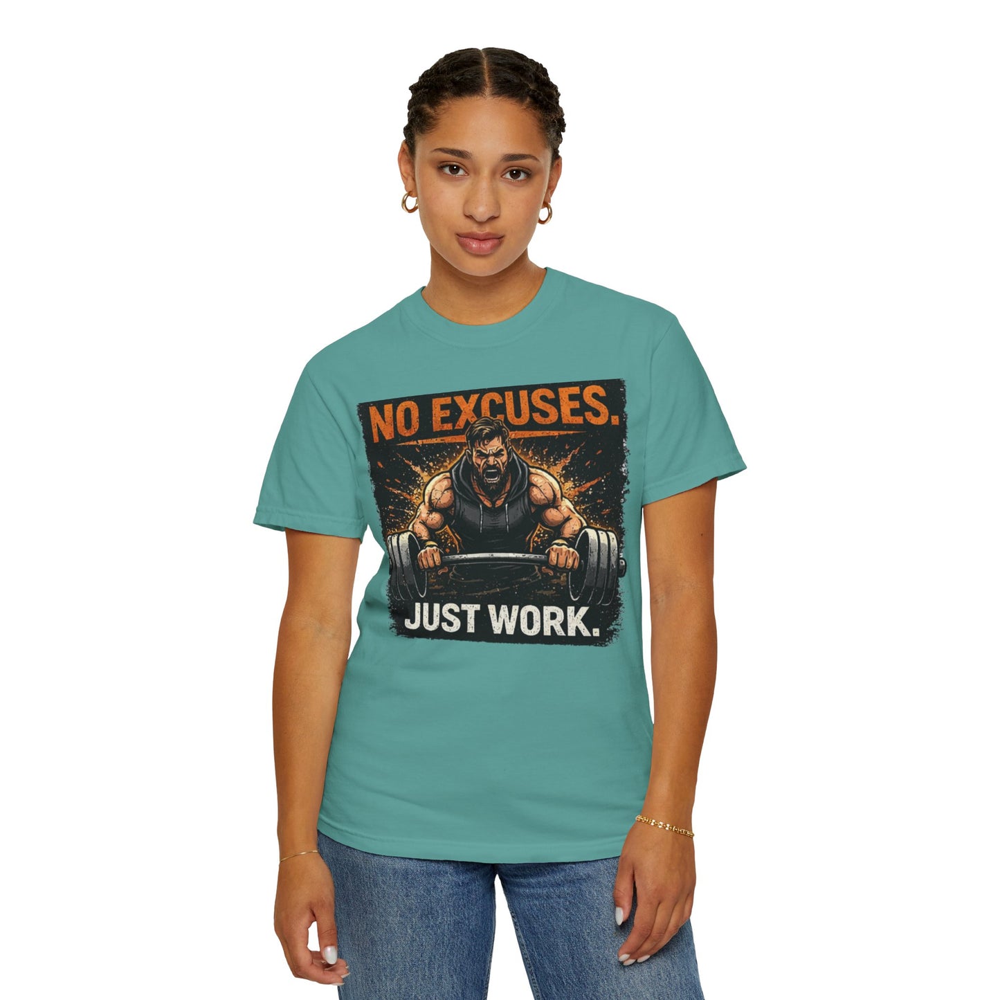 Motivational Gym T-Shirt — "No Excuses. Just Work." Workout Tee