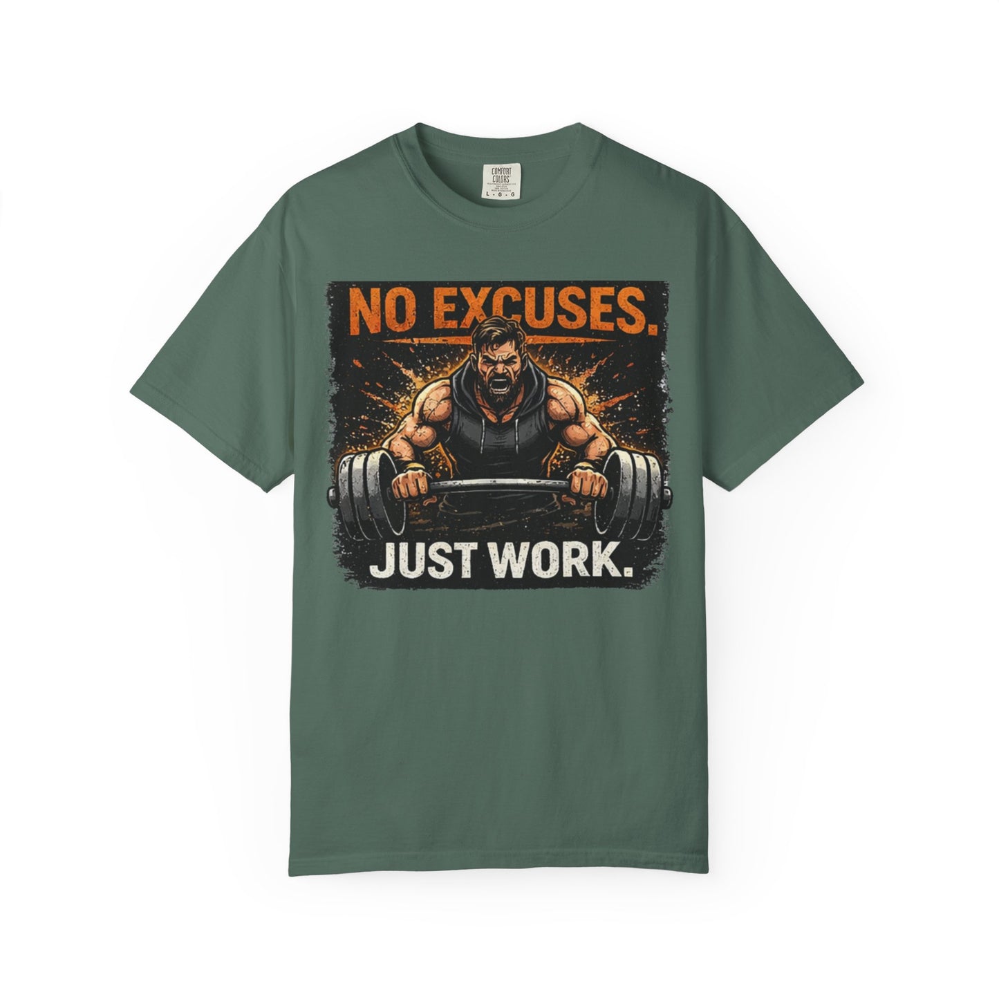 Motivational Gym T-Shirt — "No Excuses. Just Work." Workout Tee