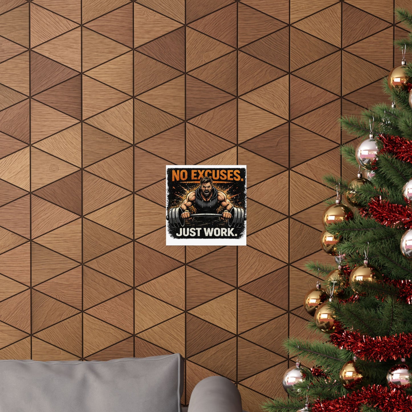 Motivational Fitness Poster - "No Excuses. Just Work." Matte Vertical Wall Art