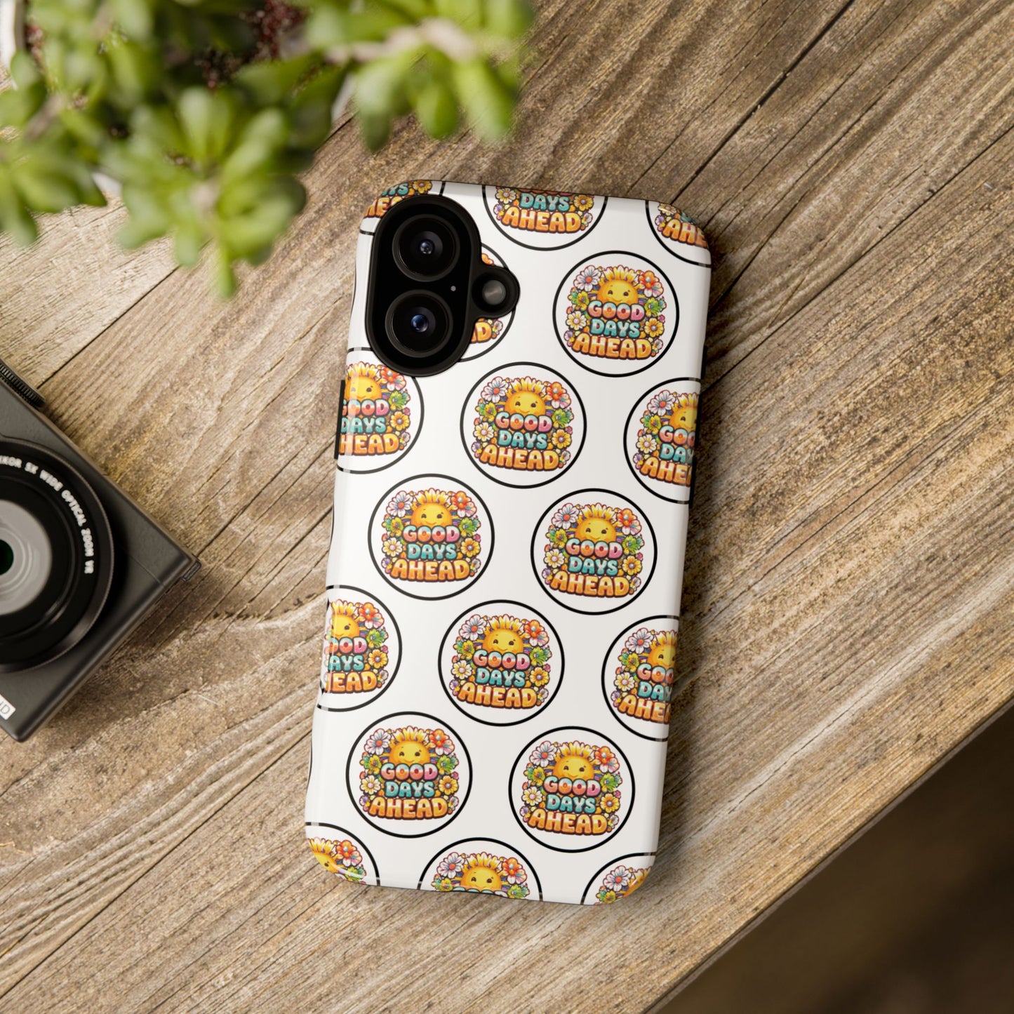 Phone Case – 'Good Days Ahead' Retro Sun Pattern