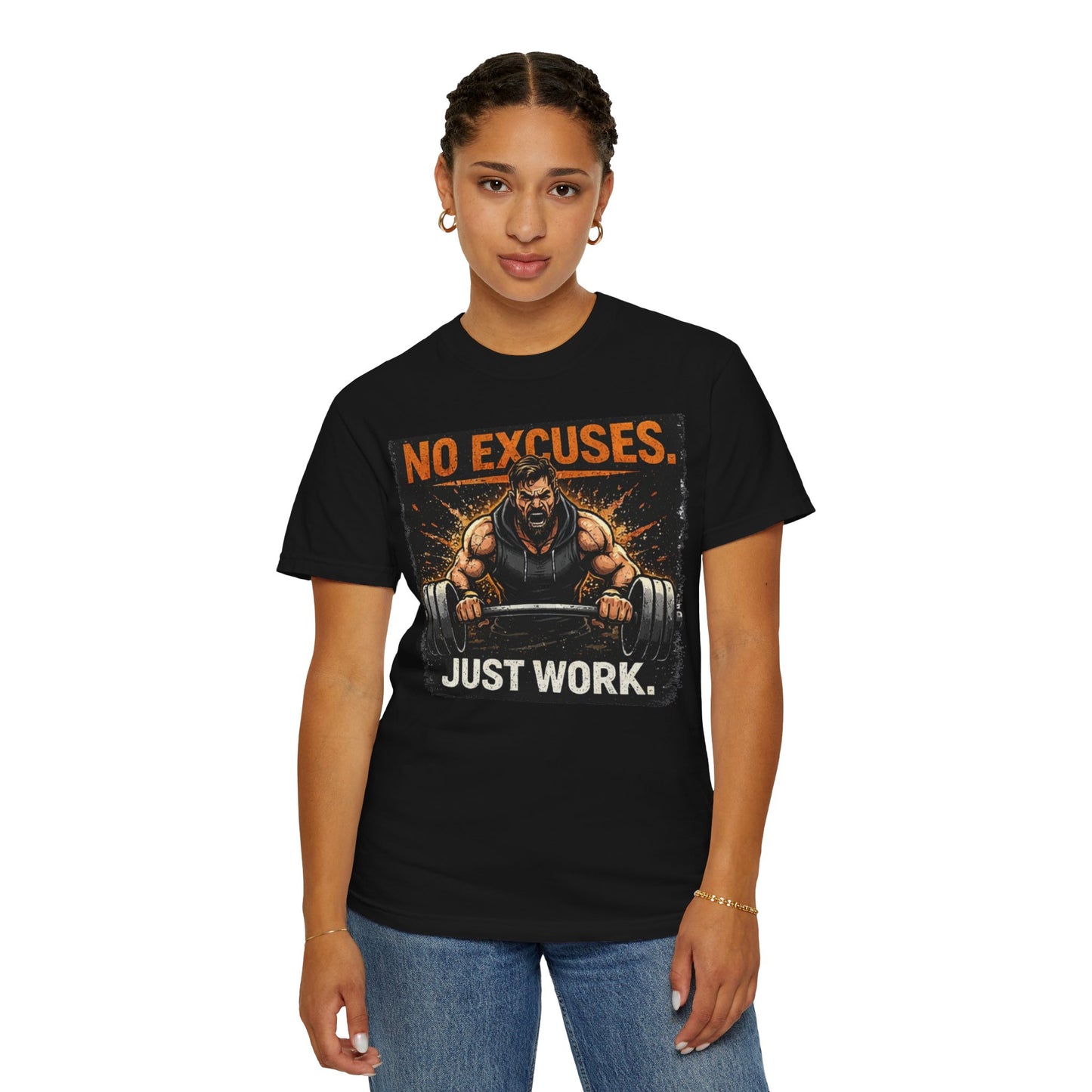 Motivational Gym T-Shirt — "No Excuses. Just Work." Workout Tee