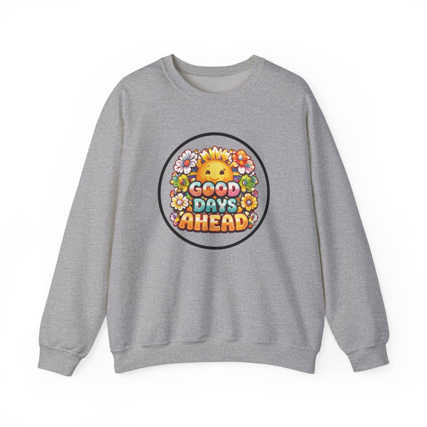 Good Days Ahead sun and flowers Crewneck Sweatshirt | positive retro graphic