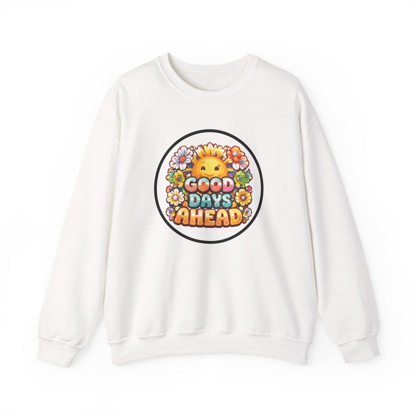 Good Days Ahead sun and flowers Crewneck Sweatshirt | positive retro graphic