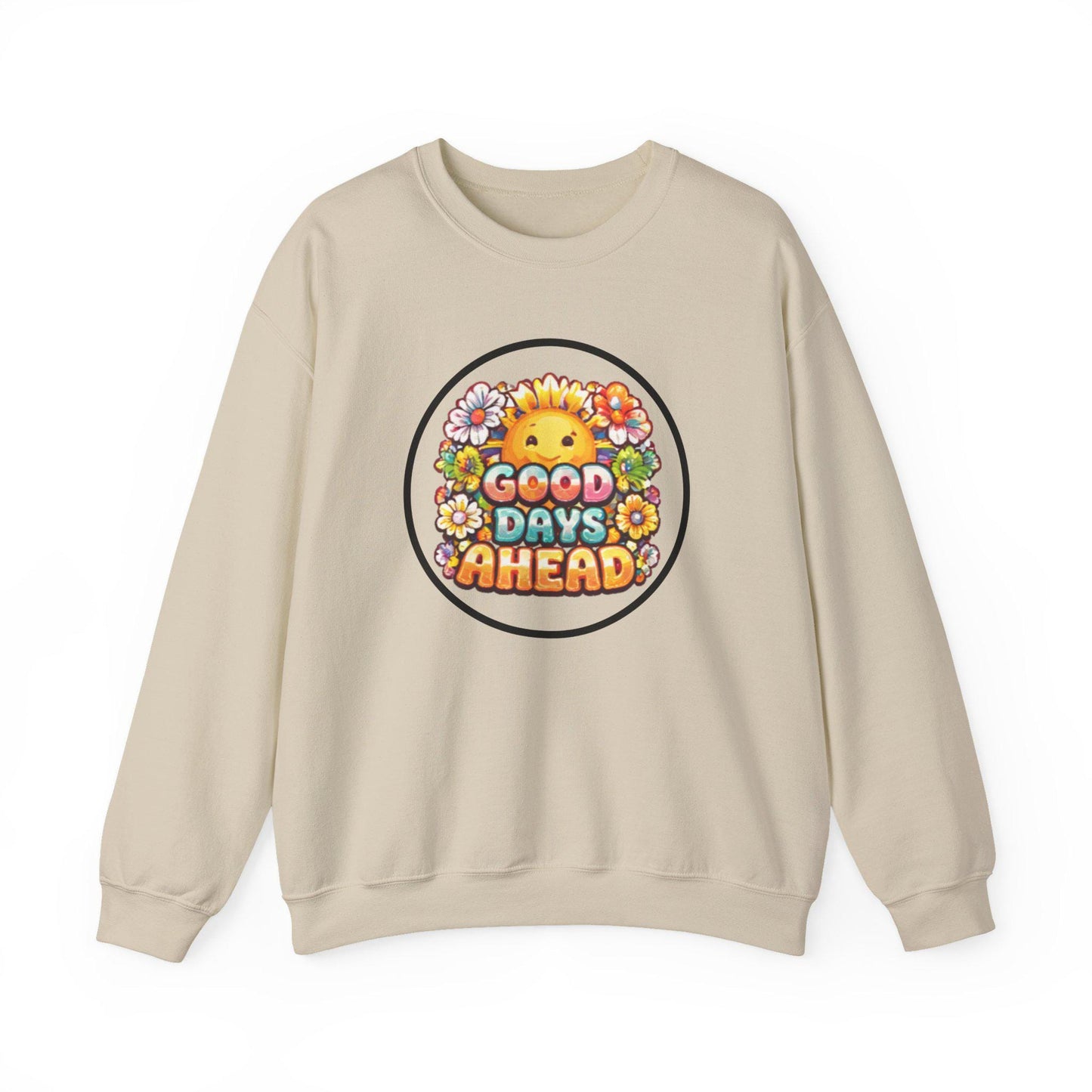 Good Days Ahead sun and flowers Crewneck Sweatshirt | positive retro graphic