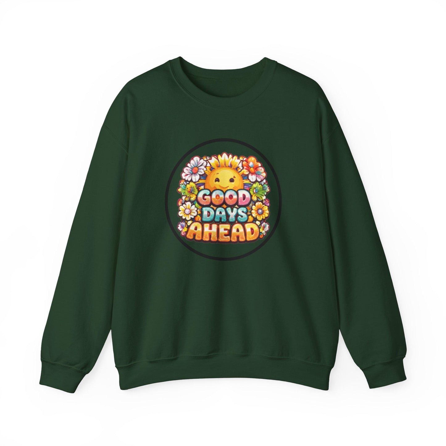 Good Days Ahead sun and flowers Crewneck Sweatshirt | positive retro graphic