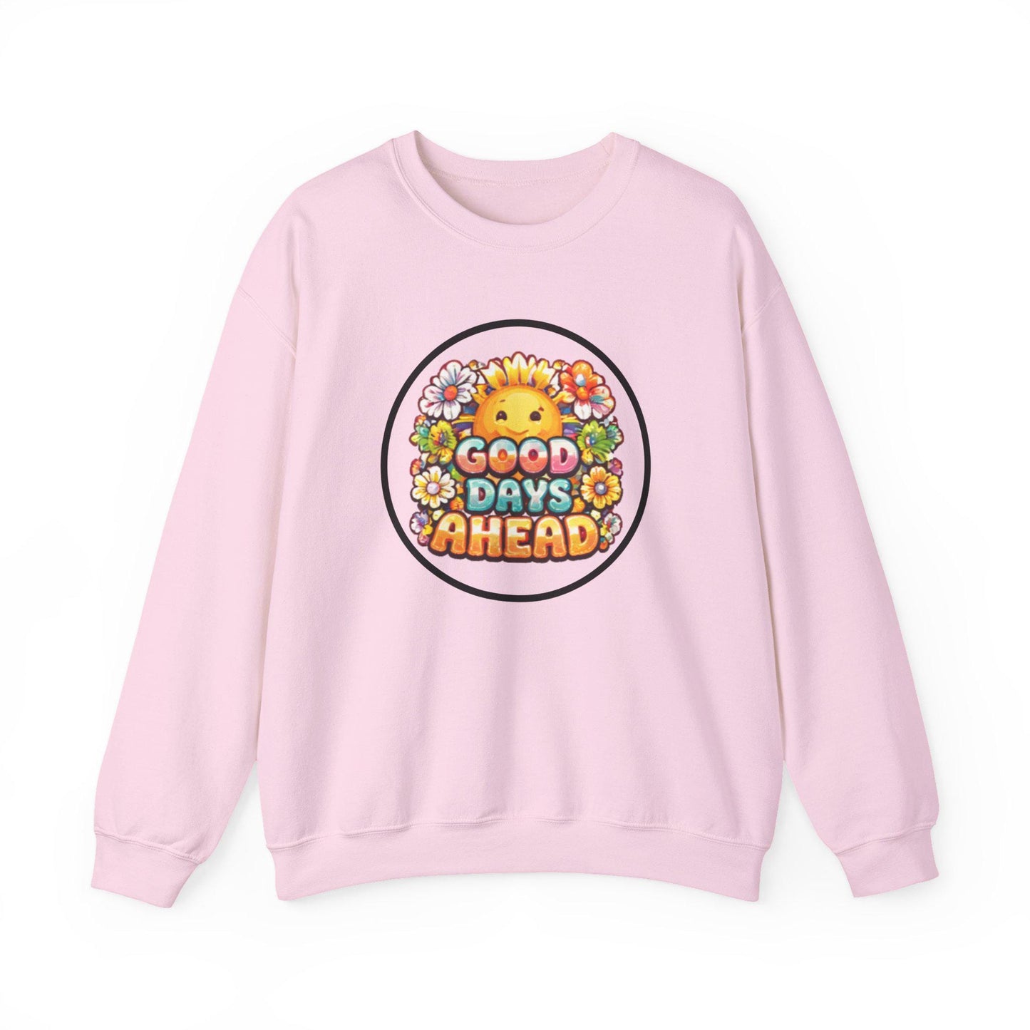 Good Days Ahead sun and flowers Crewneck Sweatshirt | positive retro graphic