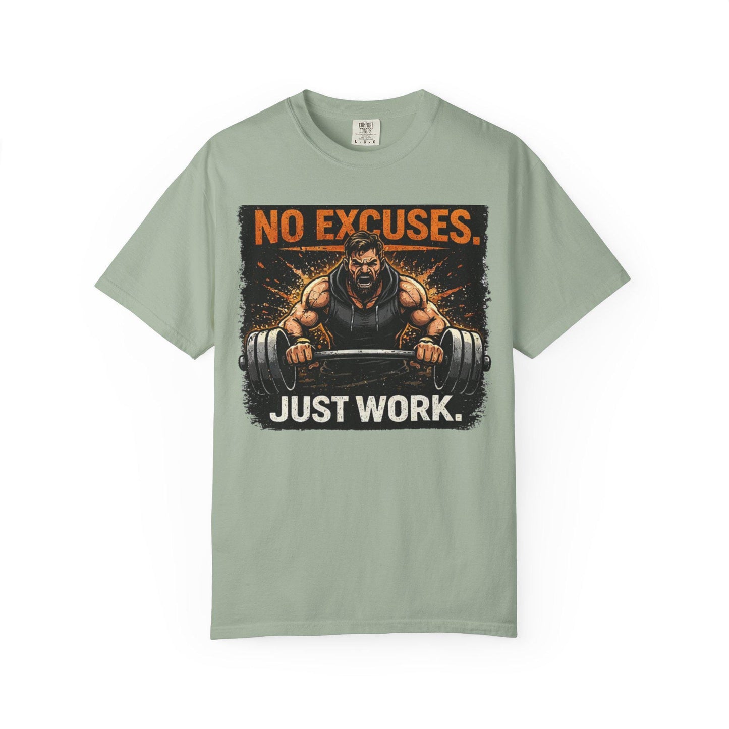 Motivational Gym T-Shirt   No Excuses. Just Work." Workout Tee