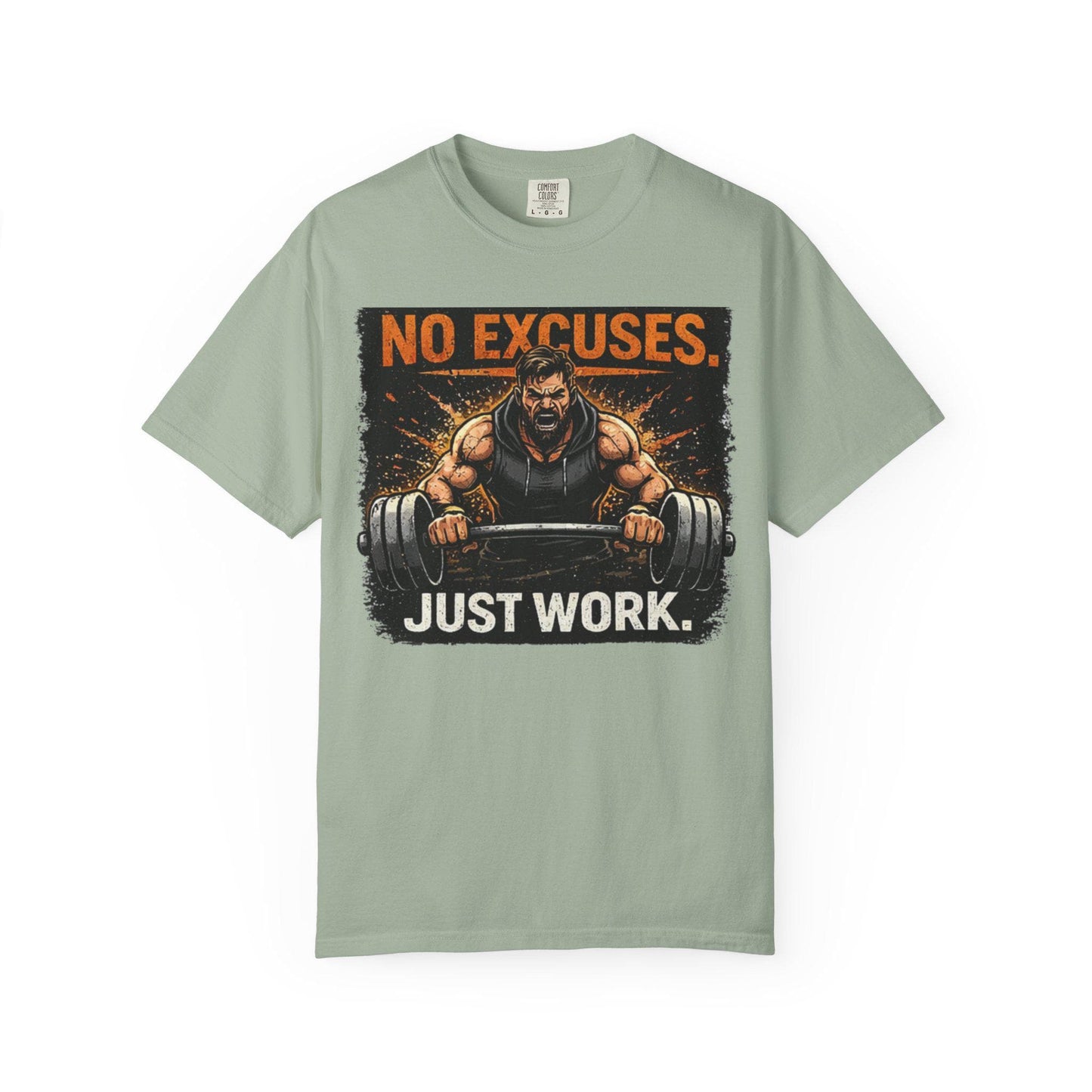 Motivational Gym T-Shirt   No Excuses. Just Work." Workout Tee