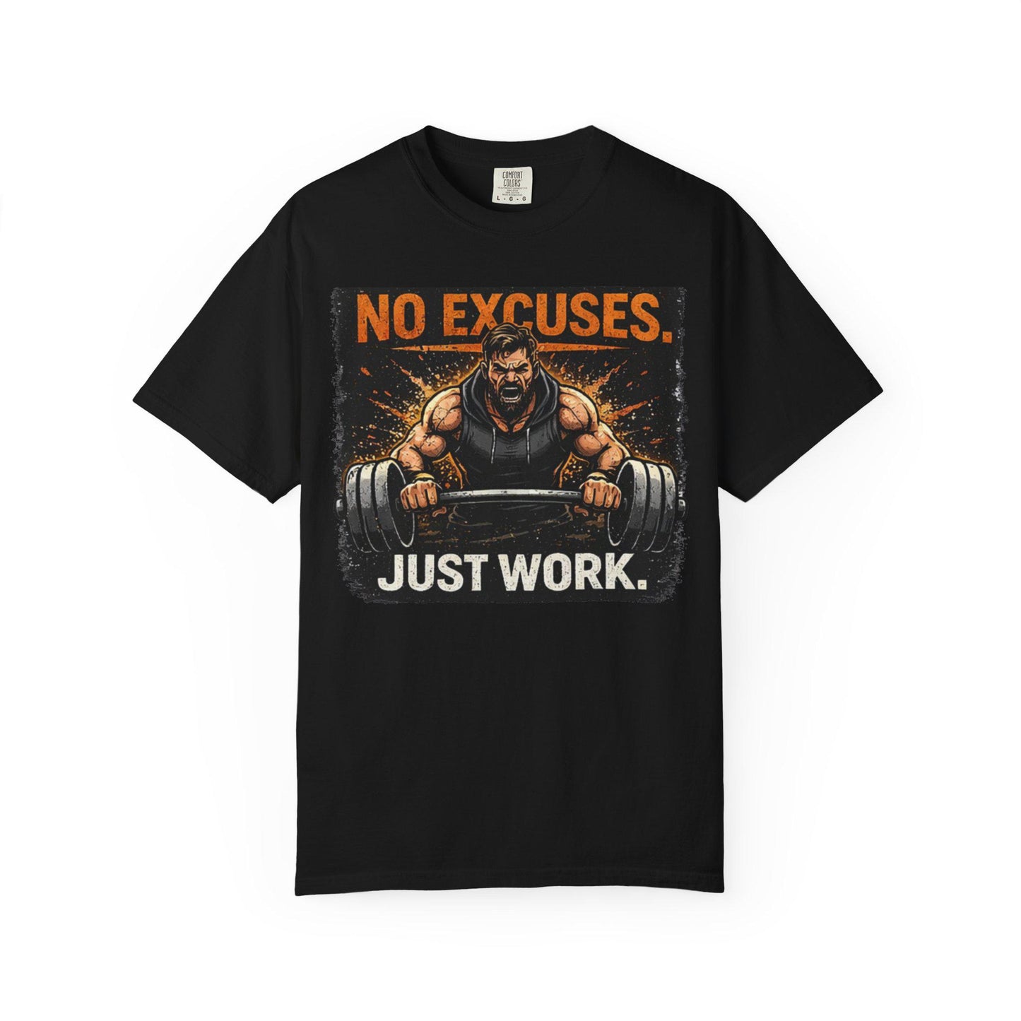 Motivational Gym T-Shirt   No Excuses. Just Work." Workout Tee