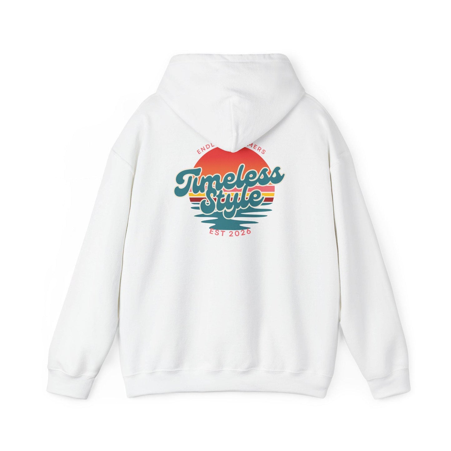 Timeless Style Sunset Logo Hoodie | Retro Stripes Palm Silhouette