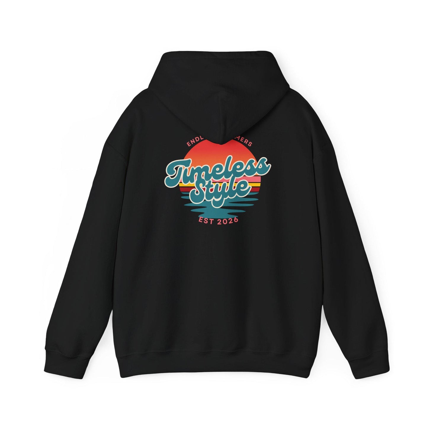 Timeless Style Sunset Logo Hoodie | Retro Stripes Palm Silhouette