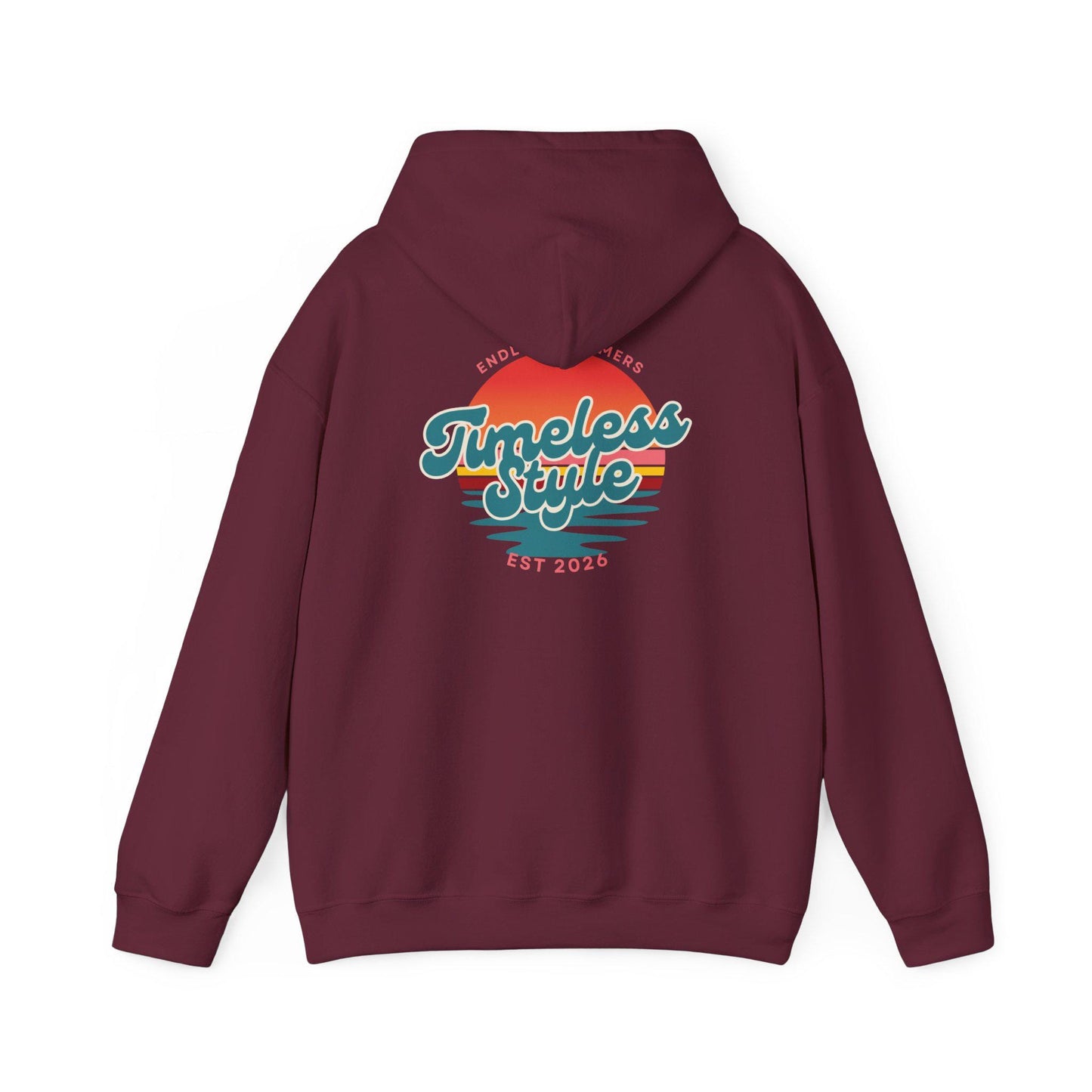 Timeless Style Sunset Logo Hoodie | Retro Stripes Palm Silhouette